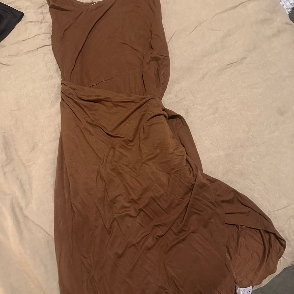 Reformation Brown Ruched One Shoulder Sundress